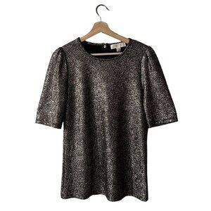 Michael Kors Gold Glitter Blouse Size Small Shimmer Puff Sleeve Party Cocktail